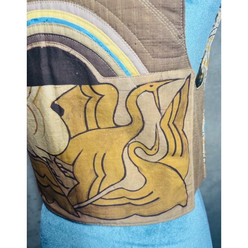 VTG 70s Art Nouveau Patchwork Vest Wearable Art Crane Boho Hippy Festival RARE! - Picture 7 of 12